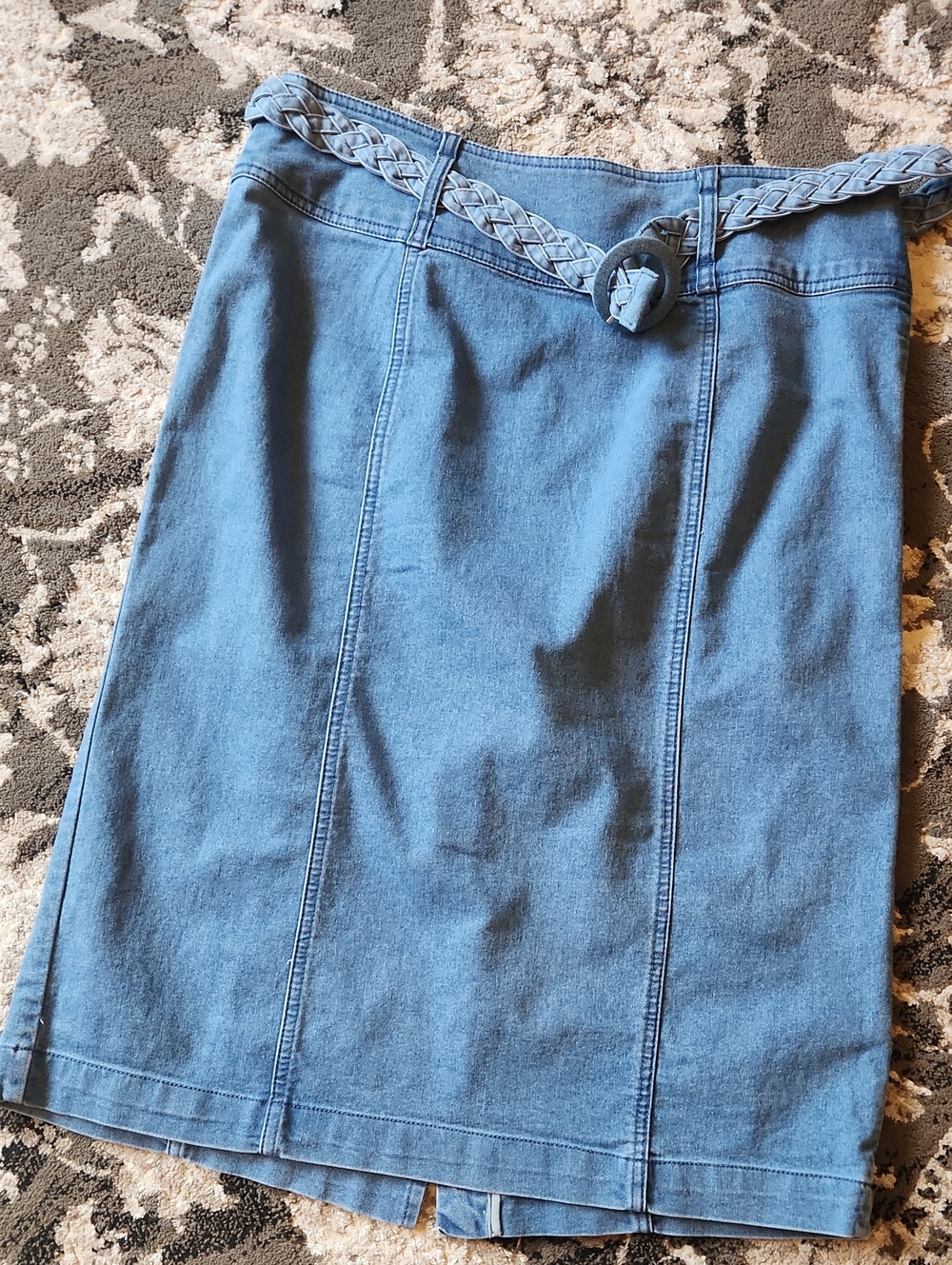 Review Light Blue Denim Pencil Skirt with Braided Belt